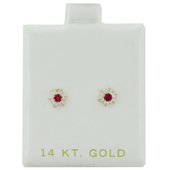 Created Ruby & White Sapphires Stud Earrings 14k Gold